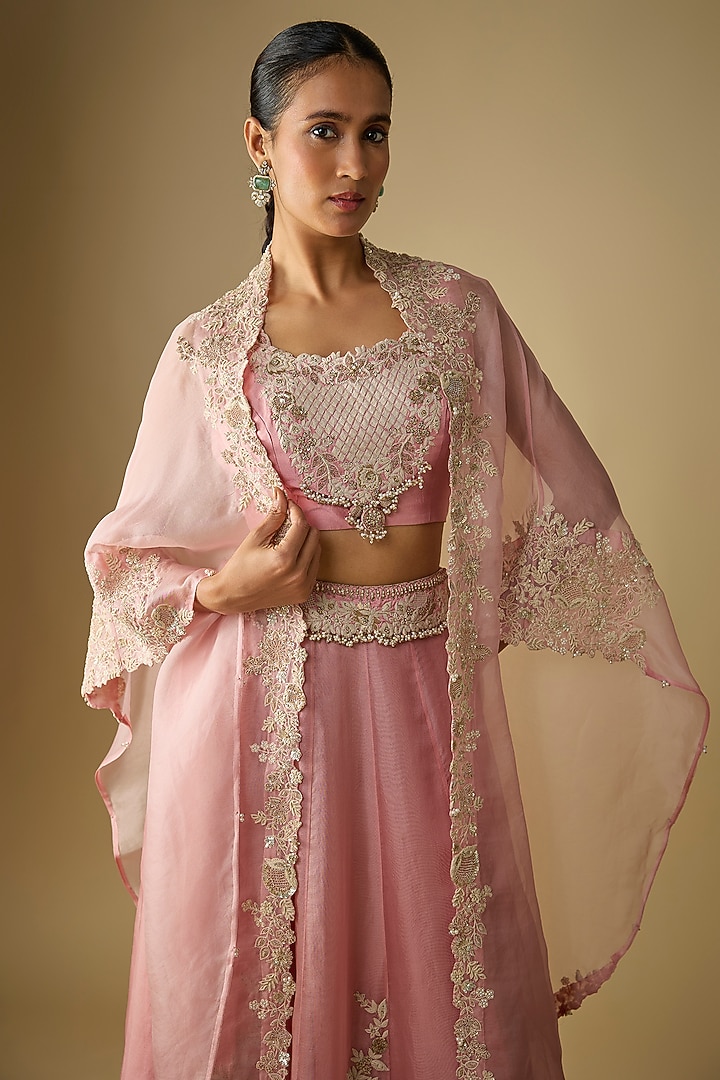 Flamingo Colored Organza Skirt Set by Prisho at Pernia's Pop Up Shop