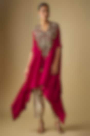 Cherry Red Silk Resham Work Kaftan Set by Prisho at Pernia's Pop Up Shop