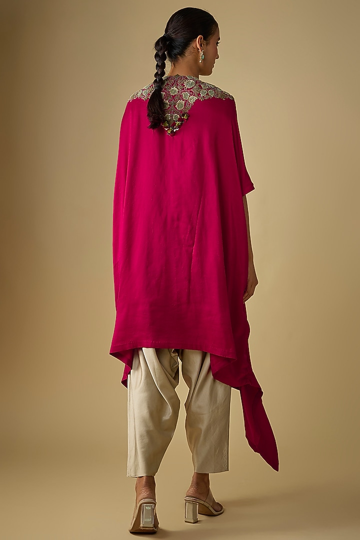 Cherry Red Silk Resham Work Kaftan Set by Prisho at Pernia's Pop Up Shop