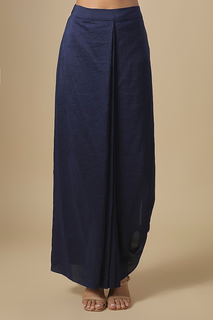 Royal Blue Silk Thread Embroidered Draped Wedding Saree Set by Prisho at Pernia's Pop Up Shop