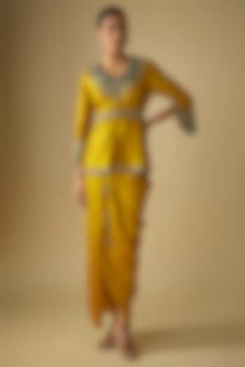 Mustard Modal Satin Skirt Set by Prisho at Pernia's Pop Up Shop