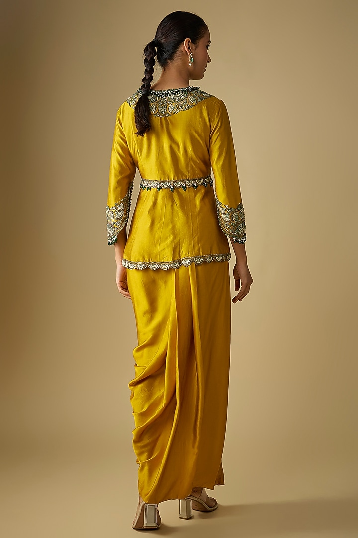 Mustard Modal Satin Skirt Set by Prisho at Pernia's Pop Up Shop