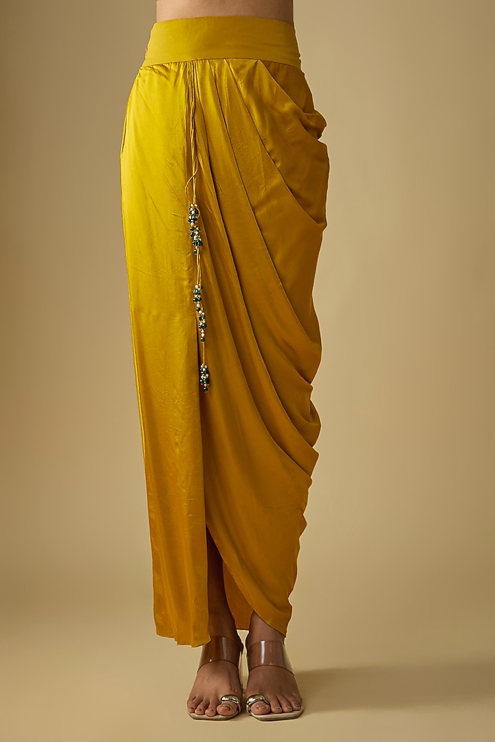 Mustard Modal Satin Skirt Set by Prisho at Pernia's Pop Up Shop