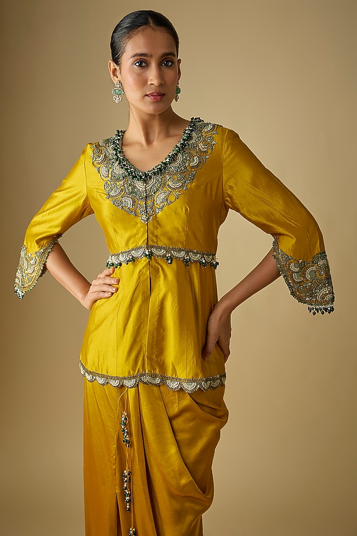 Mustard Modal Satin Skirt Set by Prisho at Pernia's Pop Up Shop