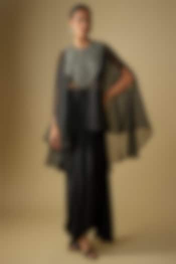 Black Modal Satin Skirt Set by Prisho at Pernia's Pop Up Shop