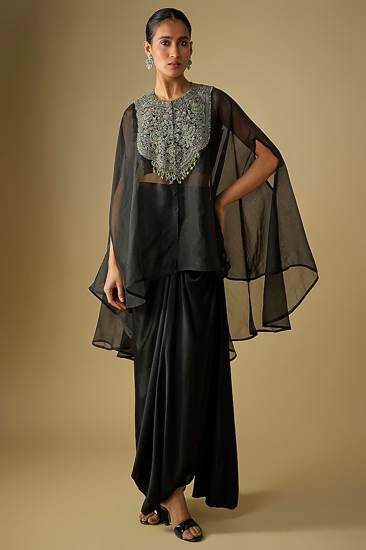Black Modal Satin Skirt Set by Prisho at Pernia's Pop Up Shop