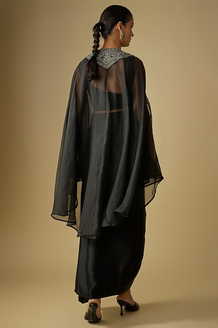 Black Modal Satin Skirt Set by Prisho at Pernia's Pop Up Shop
