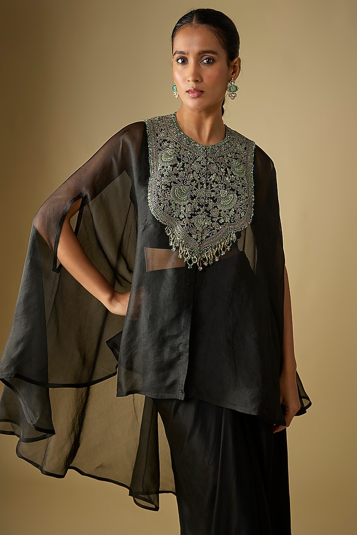 Black Modal Satin Skirt Set by Prisho at Pernia's Pop Up Shop