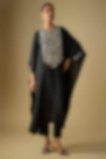 Black Silk Dori Work Kaftan Set by Prisho at Pernia's Pop Up Shop