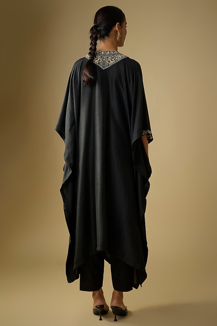 Black Silk Dori Work Kaftan Set by Prisho at Pernia's Pop Up Shop
