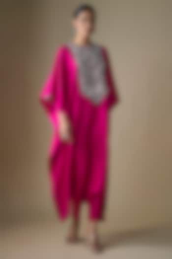 Fuchsia Silk Dori Work Kaftan Set by Prisho at Pernia's Pop Up Shop