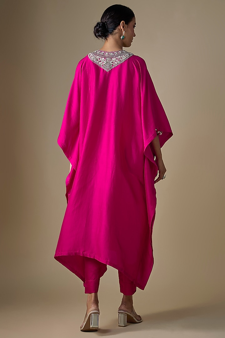 Fuchsia Silk Dori Work Kaftan Set by Prisho at Pernia's Pop Up Shop