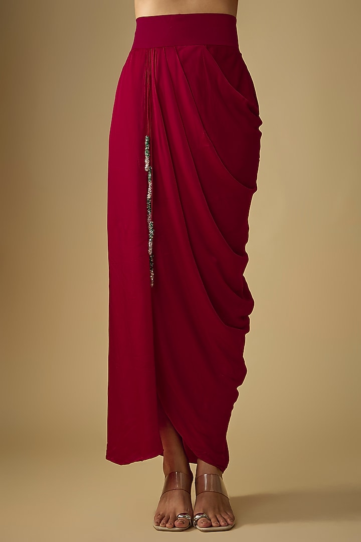 Red Modal Satin Skirt Set by Prisho at Pernia's Pop Up Shop