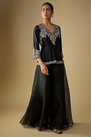 Black Organza Sharara Set by Prisho