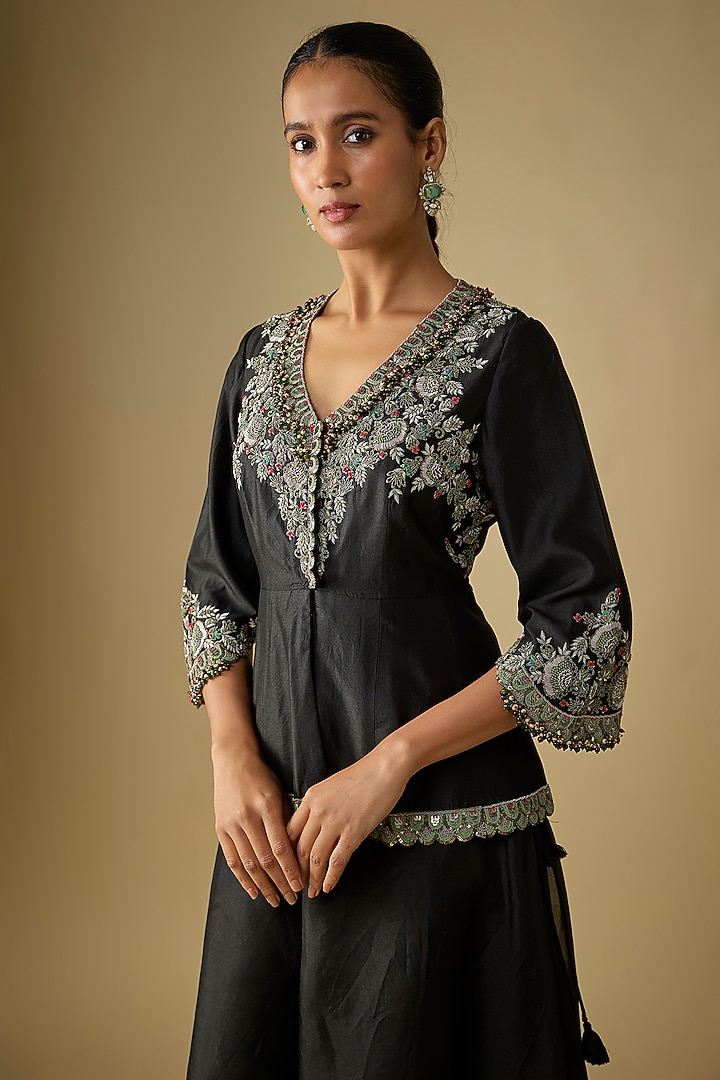 Black Organza Wedding Sharara Set by Prisho at Pernia's Pop Up Shop