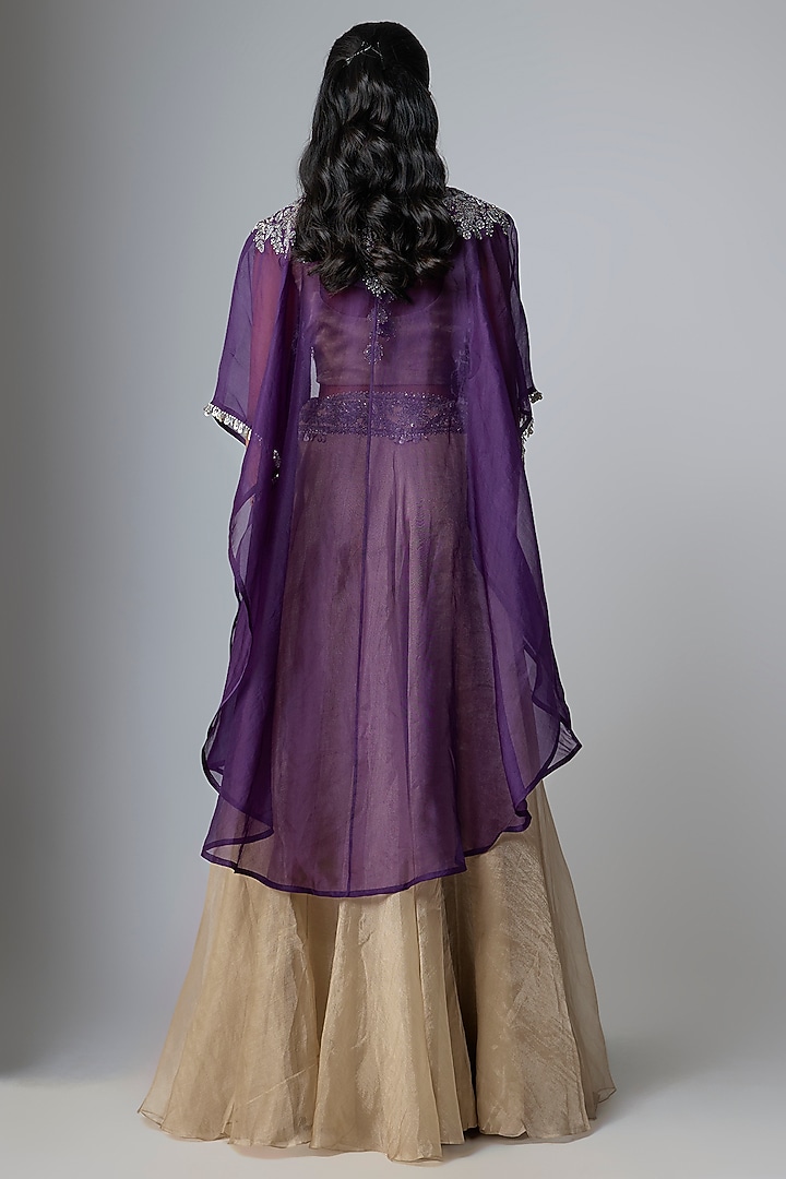 Beige Organza Maal Work Cape Set by Prisho at Pernia's Pop Up Shop