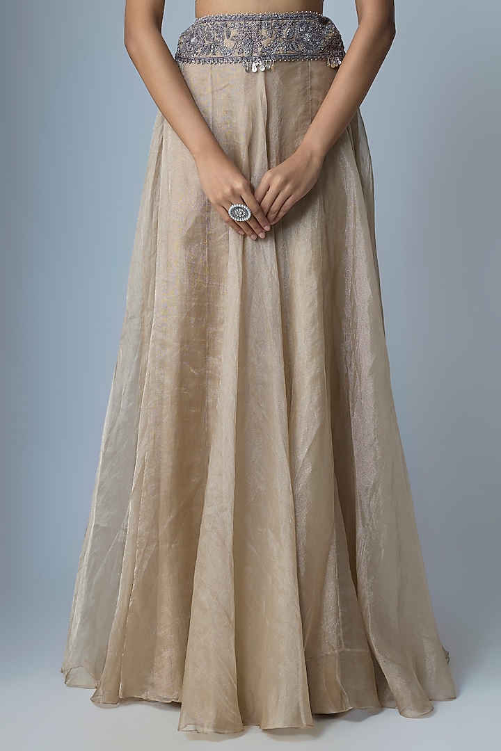 Beige Organza Maal Work Cape Set by Prisho at Pernia's Pop Up Shop