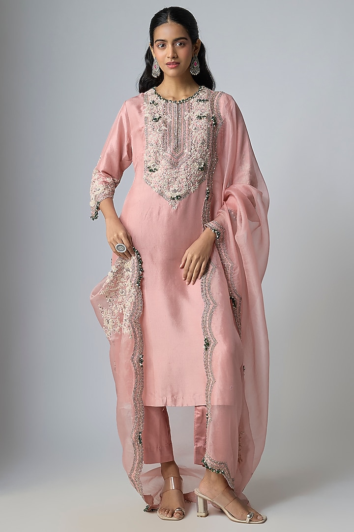 Flamingo Pink Silk Kurta Set by Prisho at Pernia's Pop Up Shop