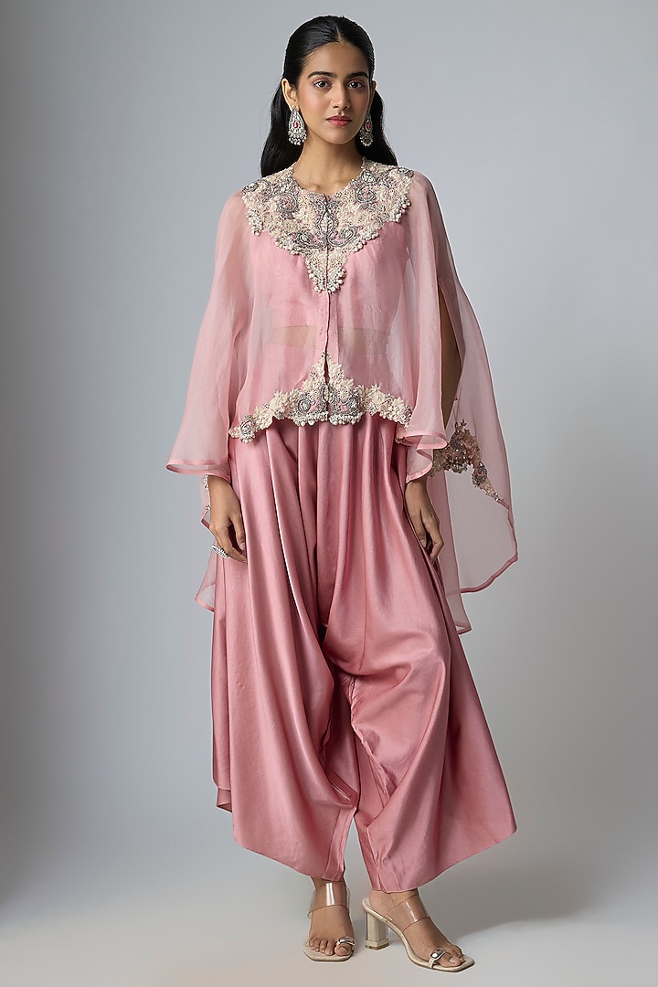 Flamingo Pink Organza Cape Set by Prisho at Pernia's Pop Up Shop
