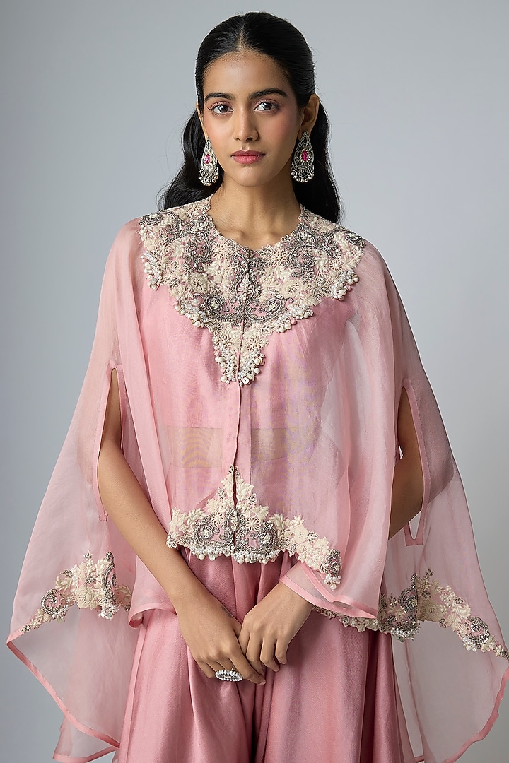 Flamingo Pink Organza Cape Set by Prisho at Pernia's Pop Up Shop
