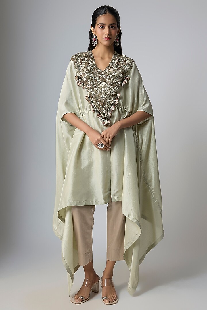 Powder Blue Silk Dori Work Kaftan Set by Prisho at Pernia's Pop Up Shop