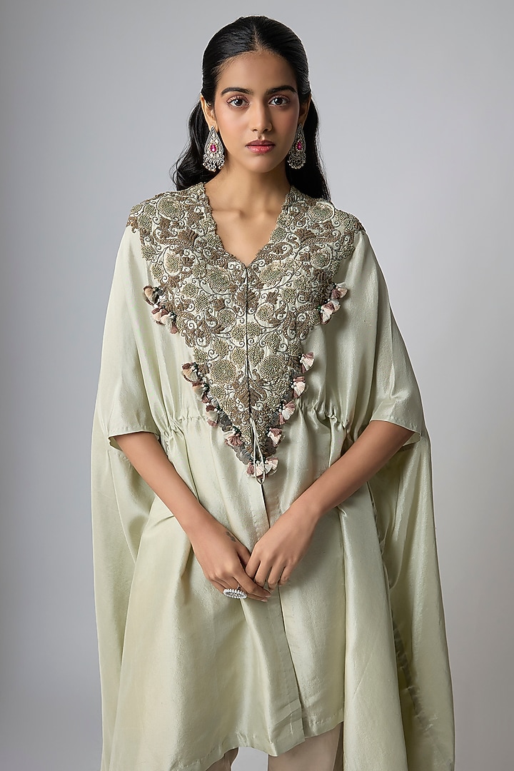 Powder Blue Silk Dori Work Kaftan Set by Prisho at Pernia's Pop Up Shop