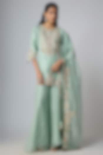 Aqua Organza Wedding Sharara Set by Prisho at Pernia's Pop Up Shop
