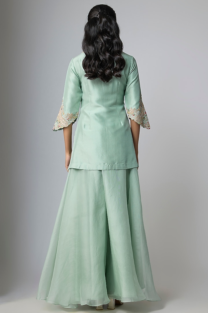 Aqua Organza Wedding Sharara Set by Prisho at Pernia's Pop Up Shop