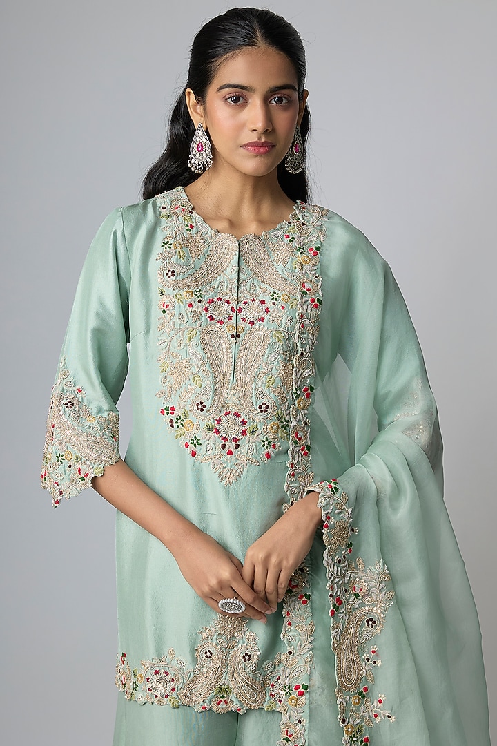 Aqua Organza Wedding Sharara Set by Prisho at Pernia's Pop Up Shop
