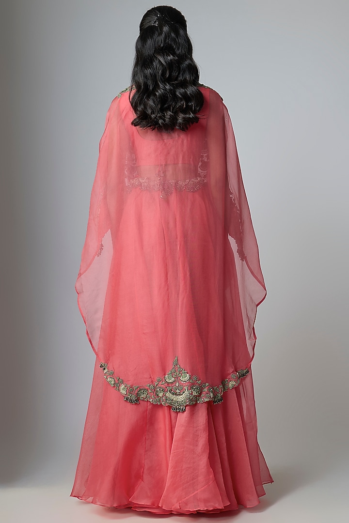 Coral Pink Silk & Organza Cape Set by Prisho at Pernia's Pop Up Shop