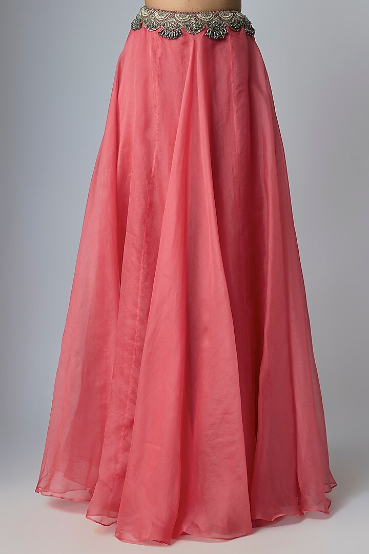Coral Pink Silk & Organza Cape Set by Prisho at Pernia's Pop Up Shop