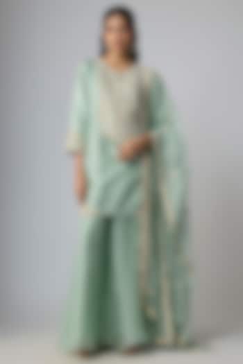 Aqua Silk Wedding Sharara Set by Prisho at Pernia's Pop Up Shop