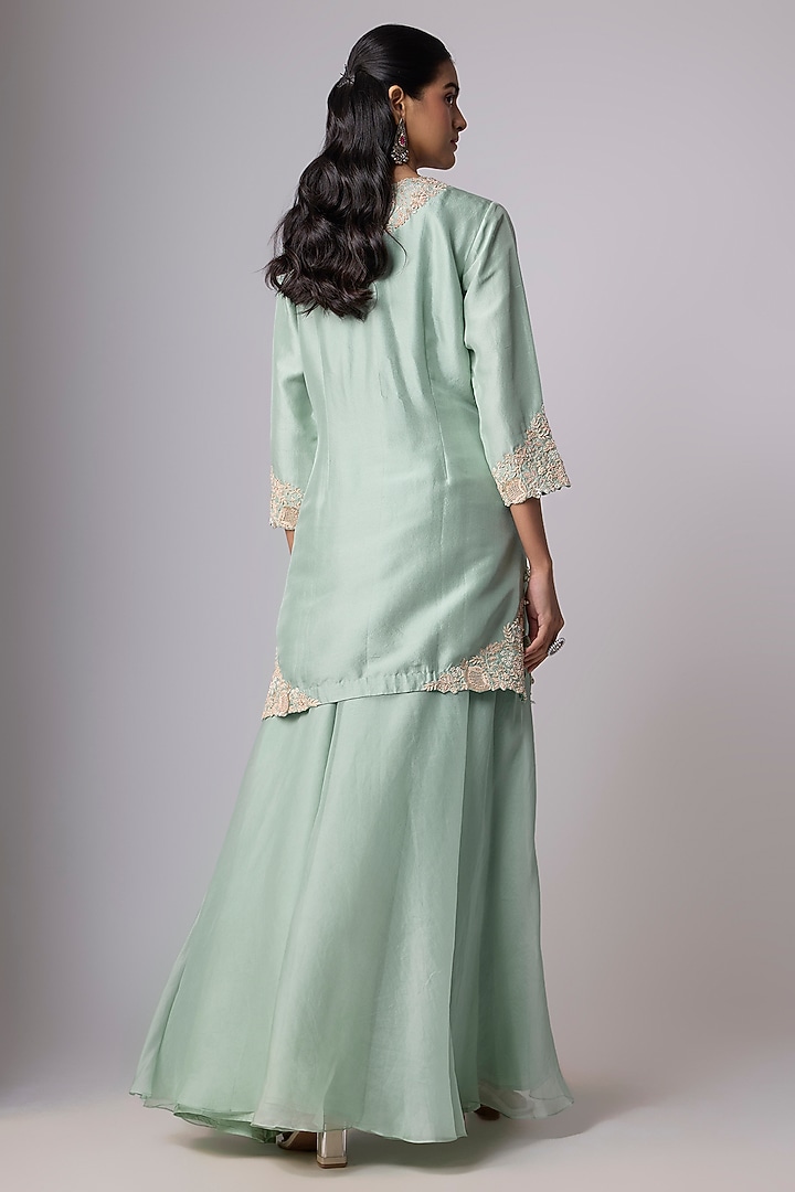 Aqua Silk Wedding Sharara Set by Prisho at Pernia's Pop Up Shop