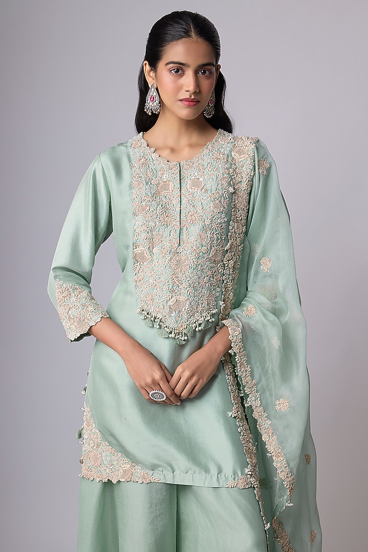 Aqua Silk Wedding Sharara Set by Prisho at Pernia's Pop Up Shop