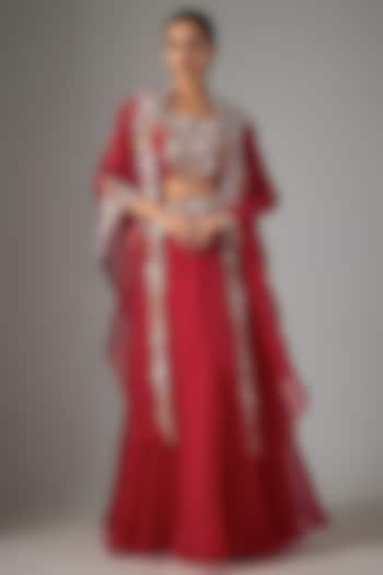 Blue Organza Thredwork Cape Set by Prisho at Pernia's Pop Up Shop