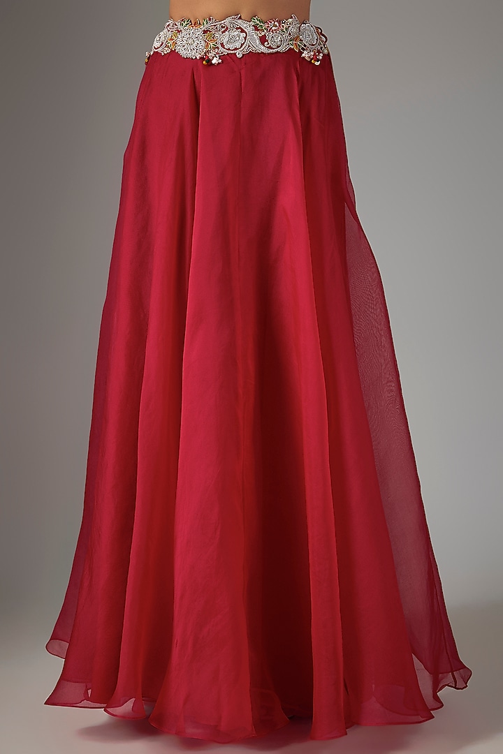 Red Organza Thredwork Cape Set by Prisho at Pernia's Pop Up Shop
