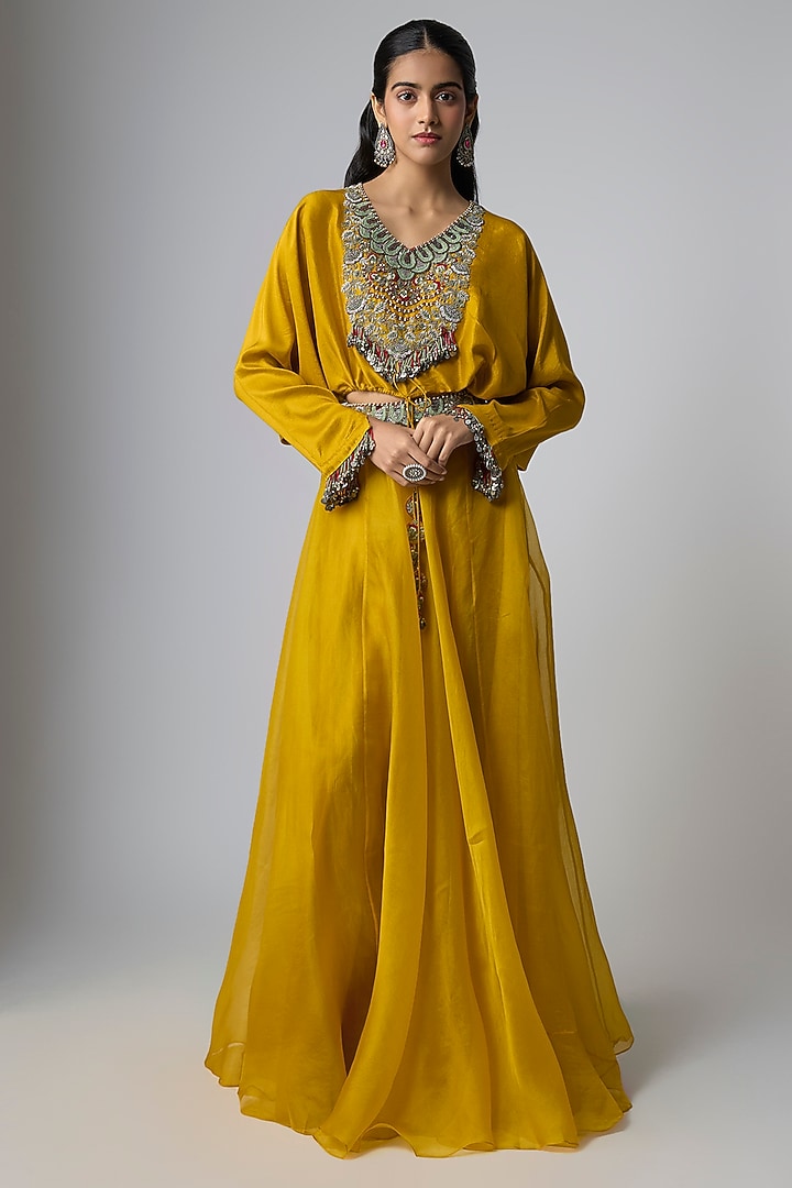 Mustard Organza Skirt Set by Prisho at Pernia's Pop Up Shop