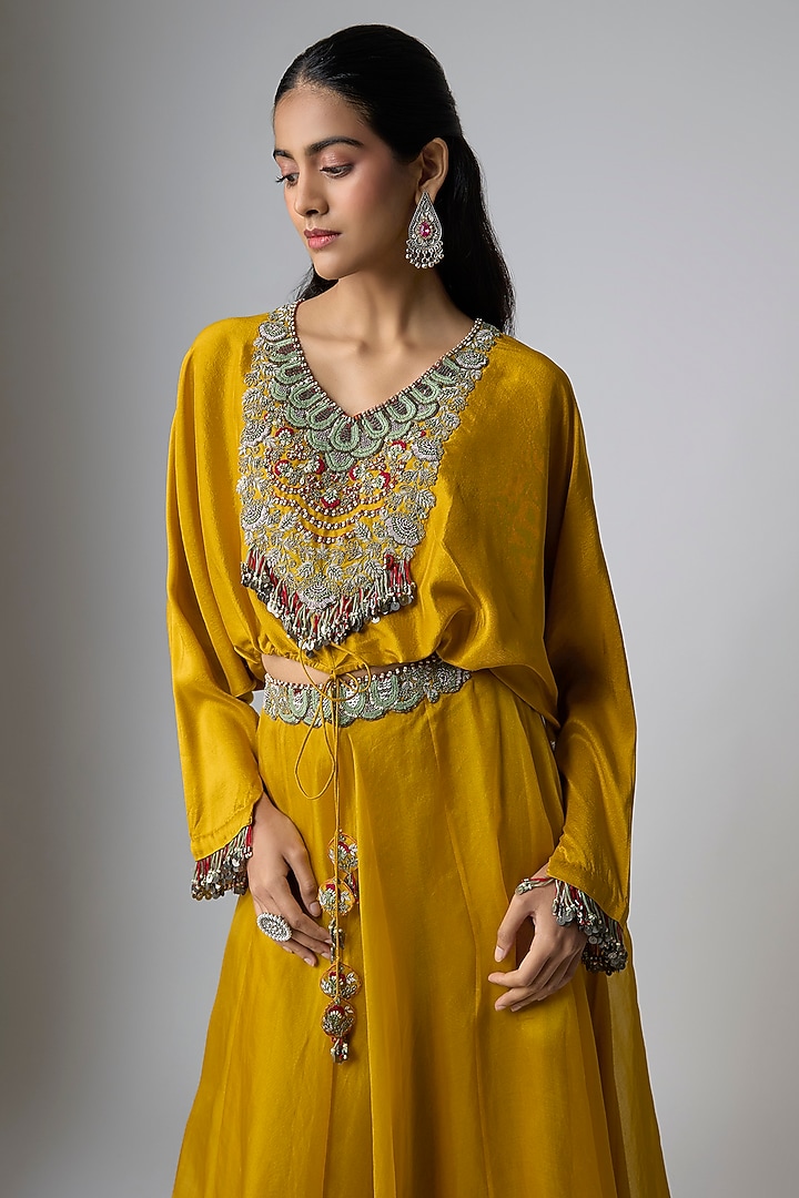 Mustard Organza Skirt Set by Prisho at Pernia's Pop Up Shop