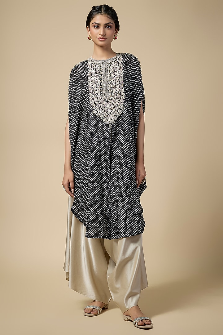 Black Bandhej Resham Work Kaftan Set by Prisho at Pernia's Pop Up Shop