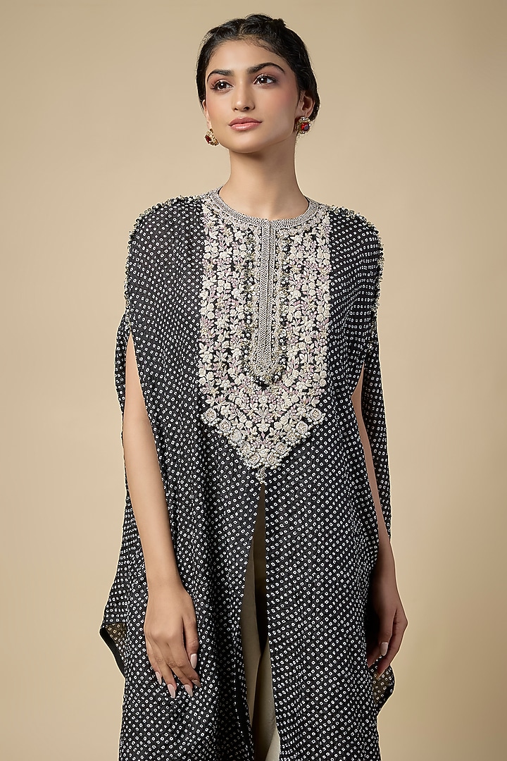 Black Bandhej Resham Work Kaftan Set by Prisho at Pernia's Pop Up Shop