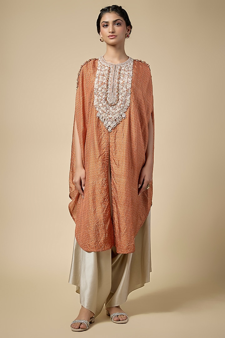 Rust Bandhej Kaftan Set by Prisho at Pernia's Pop Up Shop