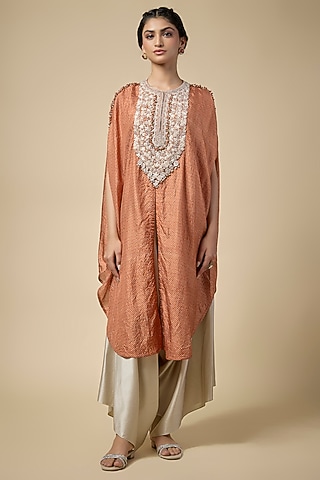 Rust Bandhej Kaftan Set by Prisho