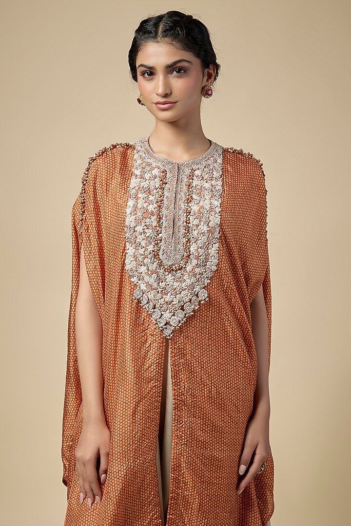 Rust Bandhej Kaftan Set by Prisho at Pernia's Pop Up Shop