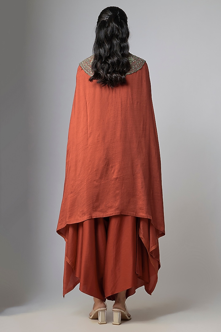 Dark Rust Crushed Silk Kaftan Set by Prisho at Pernia's Pop Up Shop