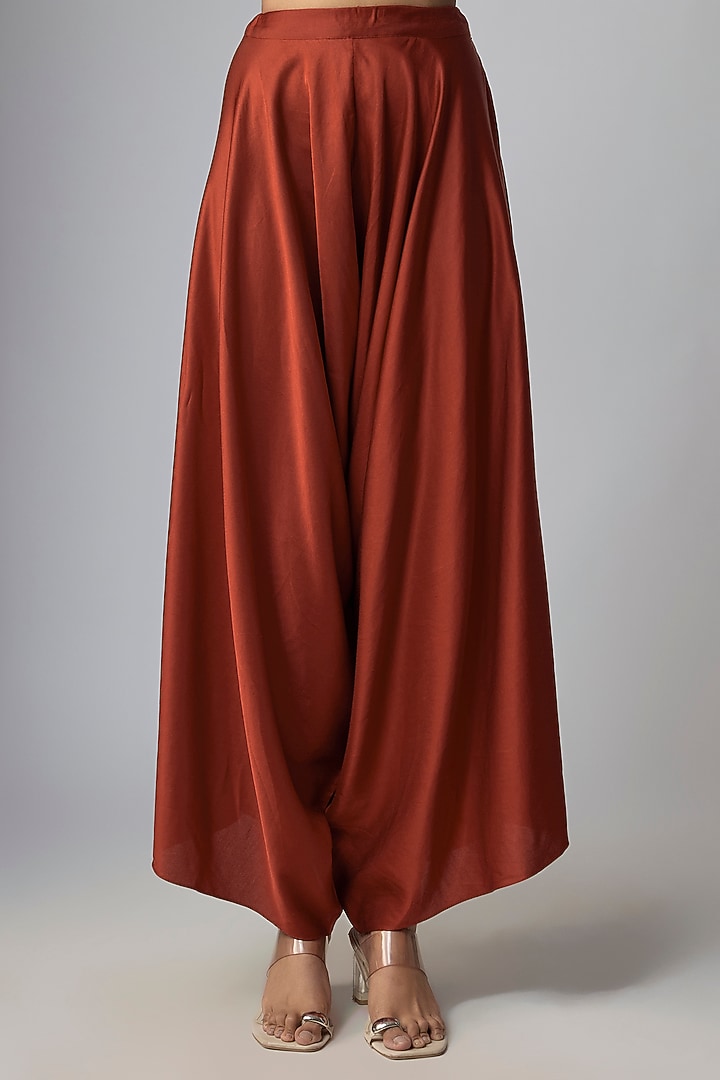 Dark Rust Crushed Silk Kaftan Set by Prisho at Pernia's Pop Up Shop