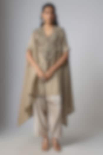 Beige Silk Dori Work Kaftan Set by Prisho at Pernia's Pop Up Shop