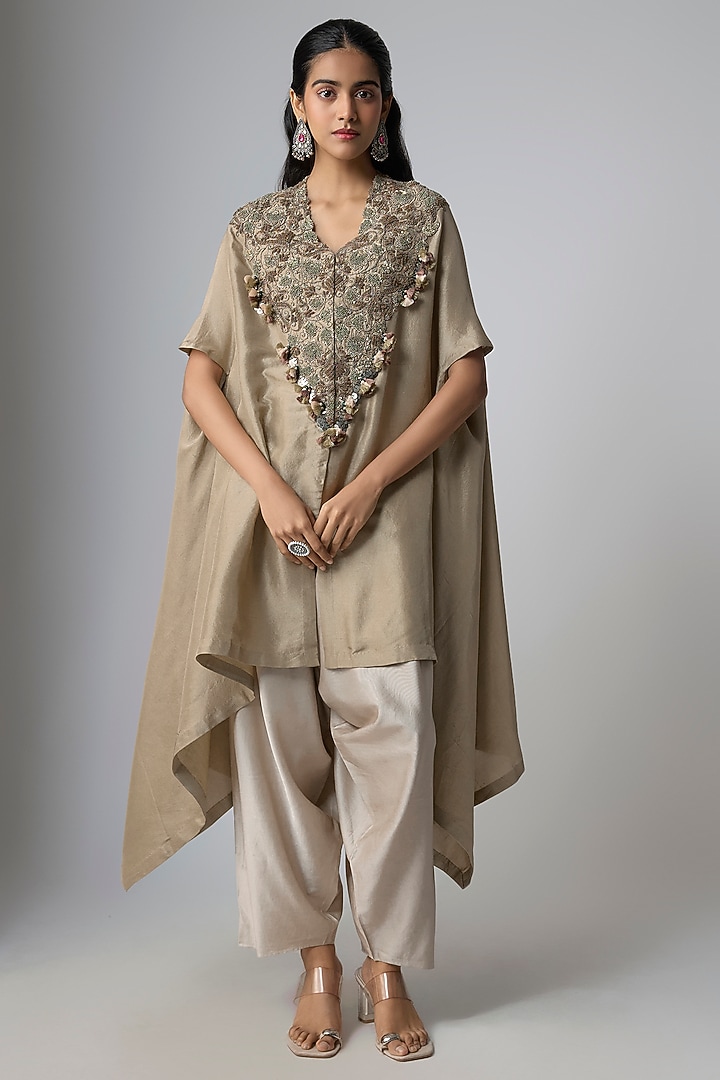 Beige Silk Dori Work Kaftan Set by Prisho at Pernia's Pop Up Shop