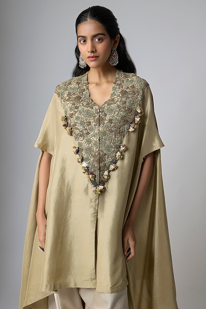 Beige Silk Dori Work Kaftan Set by Prisho at Pernia's Pop Up Shop