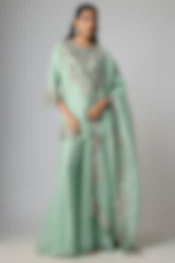 Aqua Silk Wedding Sharara Set by Prisho at Pernia's Pop Up Shop