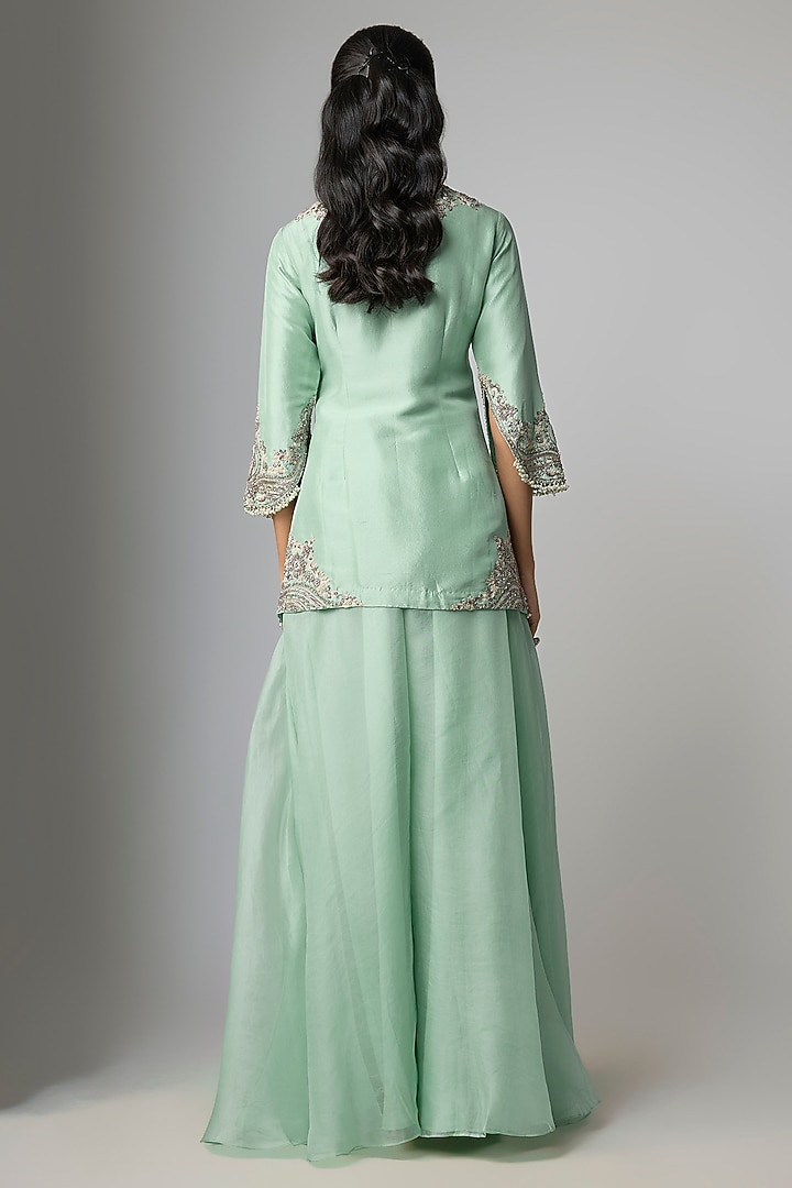 Aqua Silk Wedding Sharara Set by Prisho at Pernia's Pop Up Shop